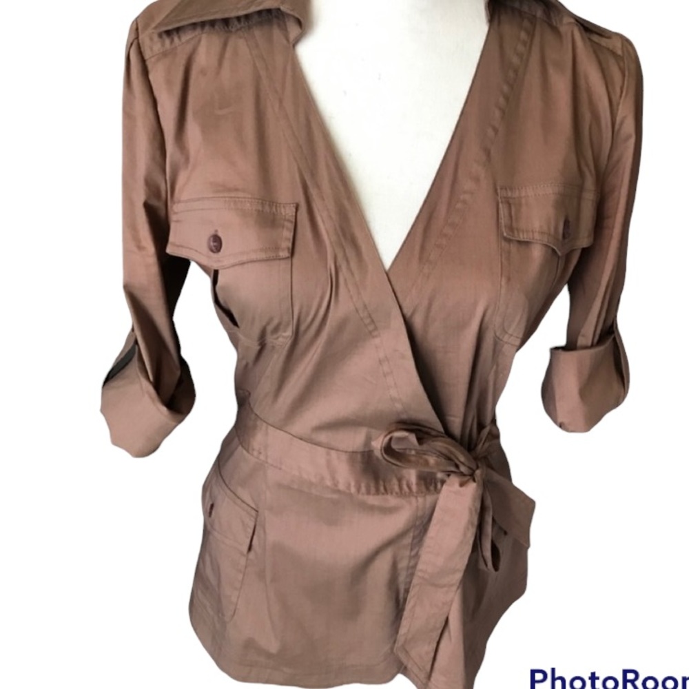 BEBE Cotton Wrap Tie Top